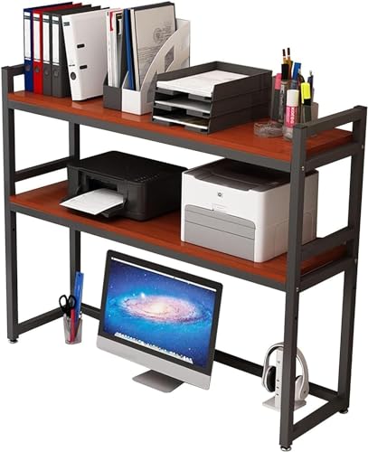 QYZUJIKL Desktop-Bücherregal Desktop-Bücherregal/Bücherschrank - 2-stufiges industrielles Computer-Schreibtisch-Desktop-Regal, verstellbares Schreibtisch-Bücherregal-Organizer-Rack