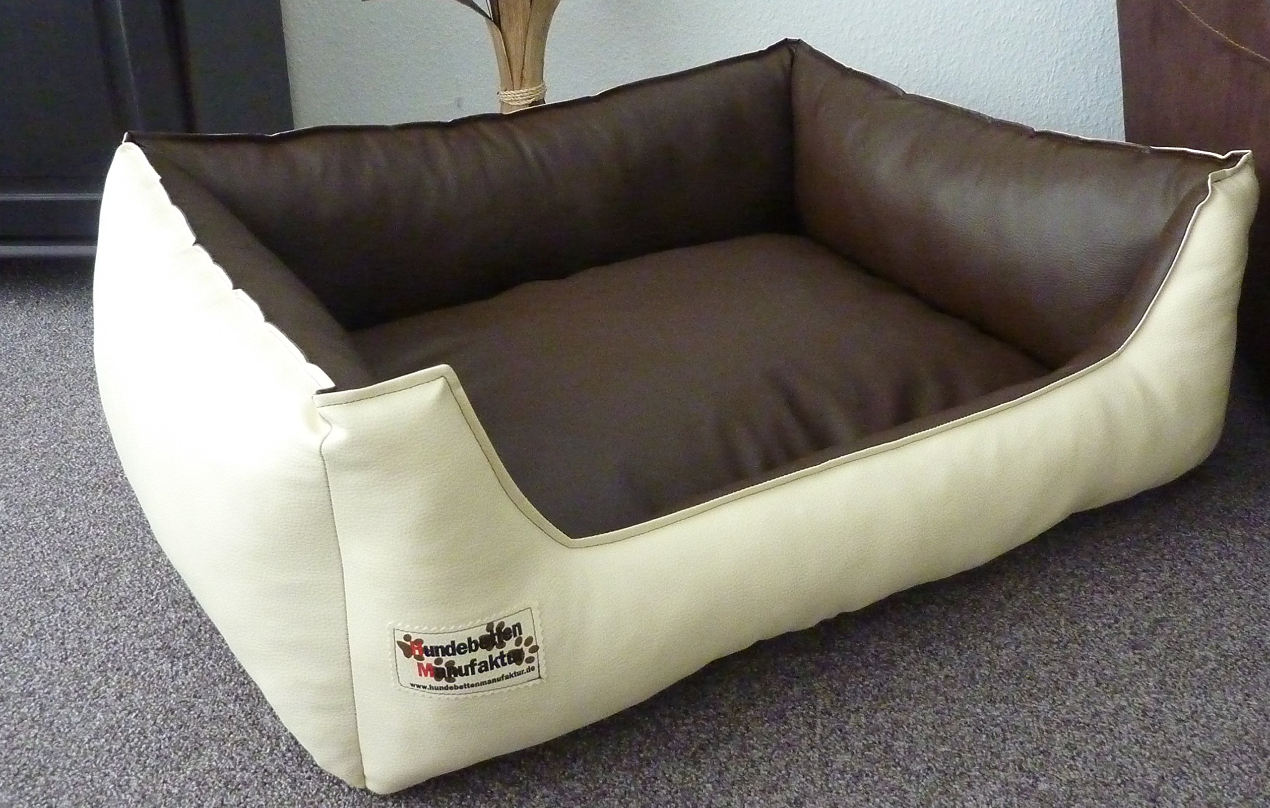 Hundebett Hundesofa Schlafplatz Kunstleder Similpelle Farbe und Größe wählbar von XS bis XXL (80 cm X 60 cm, Creme braun)