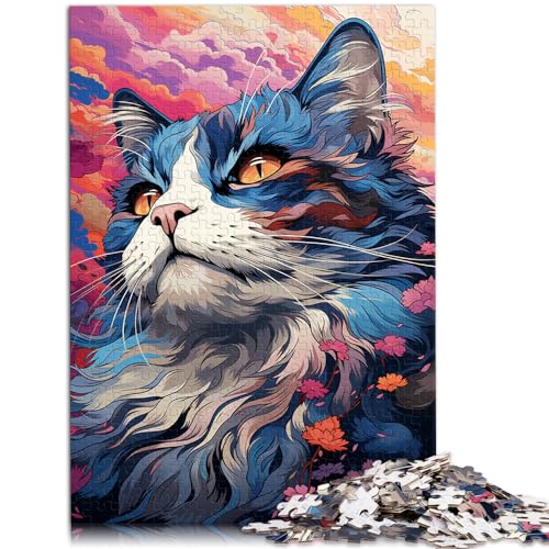 Puzzles für Bunte exotische Sakura-Katze 1000 Teile Puzzle Holzpuzzle Familienspiel Stressabbau Schwieriges Herausforderungspuzzle 1000 Teile (50x75cm)