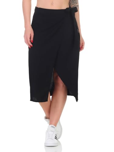 JdY Damen Midi Leinen Rock JDYSay Wrap Damenrock in Wickeloptik wadenlang 15321187 Black XS