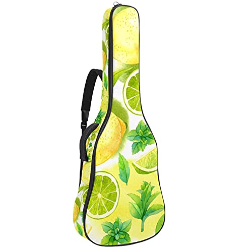 Gitarrentasche Gig Bag Rucksack Gepolsterte Gitarrentasche ， Aquarell Zitrone Fruchtblätter