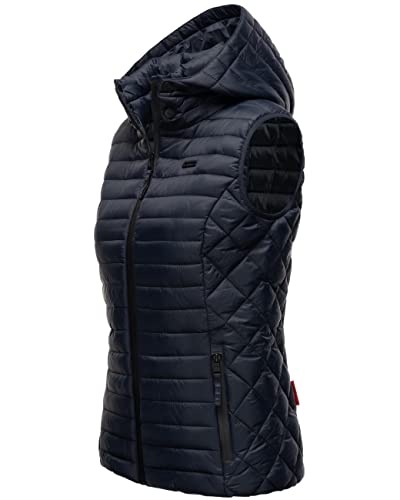 MARIKOO Damen Steppweste leichte Outdoor-Weste mit Abnehmbarer Kapuze Hasenpfote Navy Gr. XXL