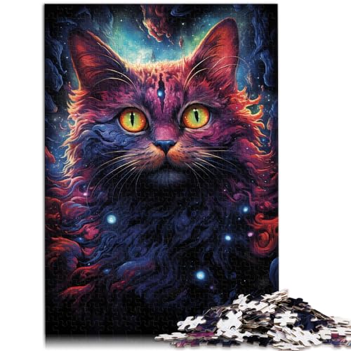 Puzzle „Bunte psychedelische Abenteuer der kosmischen Katze“ 1000 Teile. Holzpuzzle als Geschenk für die ganze Familie. 1000 Teile (50 x 75 cm)