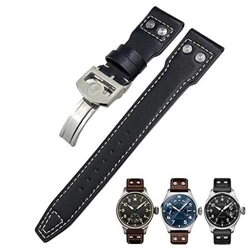 NEYENS 21 mm Echtleder-Uhrenarmband für IWC Big Pilot Watch Mark 18 Spitfire Hamilton Rindsleder, weiches Uhrenarmband, Black Buckle, Achat