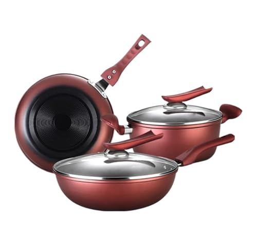 Topf- und Pfannen-Set, 3-teilig, Kochgeschirr-Set, Wok, Suppentopf mit Deckel, Bratpfanne, Schmiedeeisen, antihaftbeschichtetes Kochtopf-Set, Küchentöpfe und Pfannen-Sets, Nicht S