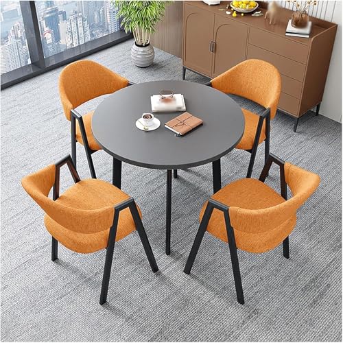 Büro-Empfangsraum-Clubtisch, kleine Konferenzraumtische, Couchtisch- und Stuhl-Set, platzsparende Möbel, Esszimmertisch-Set, Küchen-Esstisch-Set für 4, für Kombinationsbüro, Orange, Baumwoll