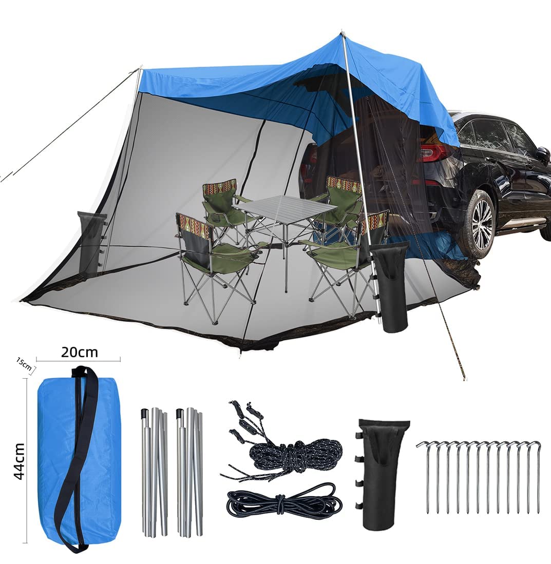 Auto Vorzelt Camping, Wasserdichtes Heckklappen-Schatten-Markisenzelt for Auto-SUV-Reise-Camping mit Bildschirmraum(Blue)