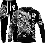 RIAAJ Herren Lion Tiger Colour Jogging Anzug Trainingsanzug Sportanzug Fitness Sporthose Hose Hoodie (A5,XL)