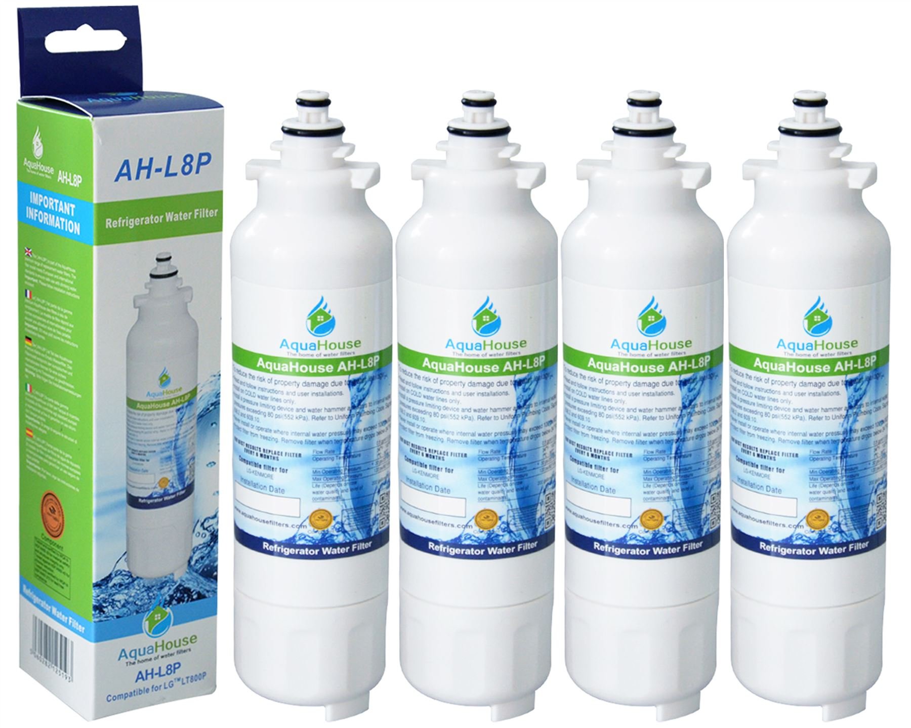 4x AH-L8P kompatibel für LG LT800P Wasserfilter, LT800PC ADQ73613401, ADQ73613402, Kenmore Elite 46-9490 Kühlschrank