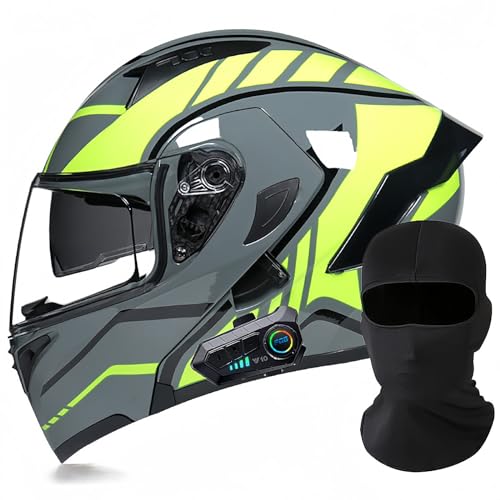 Modularer Motorrad-Bluetooth-Helm, DOT/ECE-Zugelassener, Hochklappbarer, Integrierter Motorradhelm Für Männer Und Frauen Mit Doppelvisier, Integriertem Dual-Lautsprecher 12,XXL63 ~ 64cm