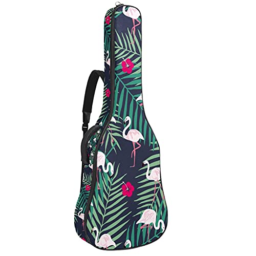 Gitarrentasche Schutz- und Transporttasche für akustische und klassische Gitarren wasserfest und gepolstert Flamingo Palmblätter Muster 108.9x42.9x11.9 cm