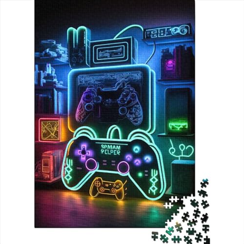 1000-teiliges Puzzle für Erwachsene und Teenager, Gaming-Neon-Holzpuzzle für Erwachsene, Puzzlespielzeug mit passendem Poster und Wissensblatt, 75 x 50 cm