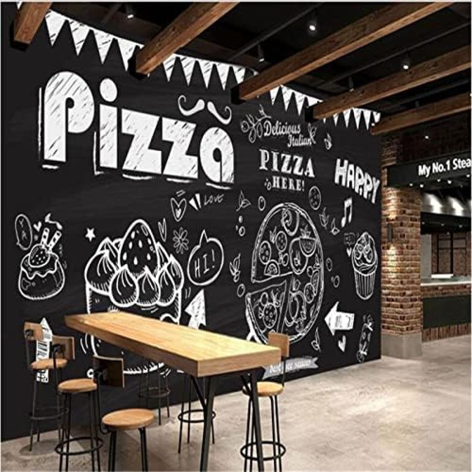 XLMING Nostalgie Hd Hand Gezeichnet Kreidetafel Leckere Pizzeria Restaurant Torte 3D Tapete Wohnzimmer Sofa Schlafzimmer Esszimmer Home Dekoration Wand-300cm×210cm