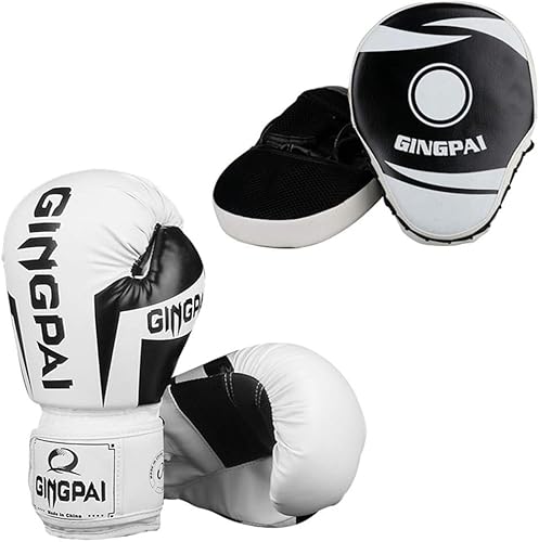 Boxhandschuhe Handziel Muay Thai Training Pro Grip Sparring Boxsack Atmungsaktive Handschuhe Erwachsene Kinder Kickboxen Kämpfen,Weiß,12oz