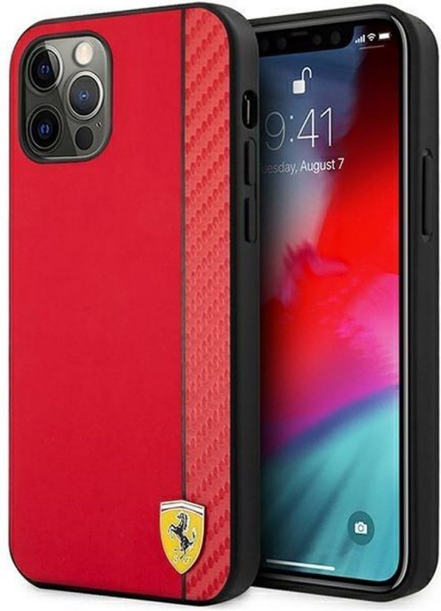 CG MOBILE für iPhone 12 / iPhone 12 Pro - Leder Red On Track Kollektion mit Streifen - Ferrari