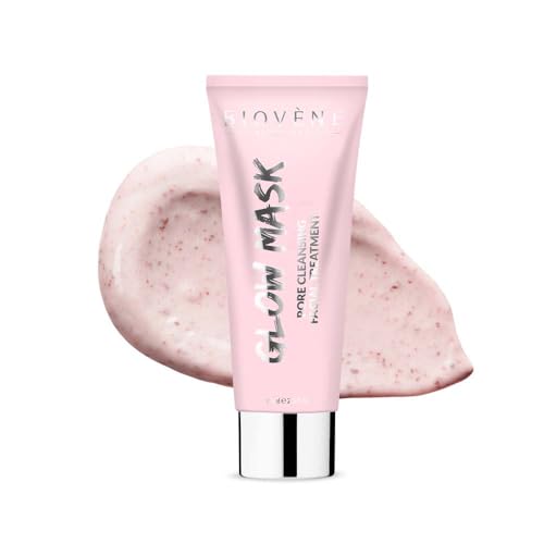 Biovène Holiday Glow Pinke Tonmaske - Australische pinkfarbene Ton-Gesichtsmaske - Entgiftet, peelt und entschlackt - Mit Ginseng, Rosenblättern und Glykolsäure - hält die Haut weich und feucht (75ml)