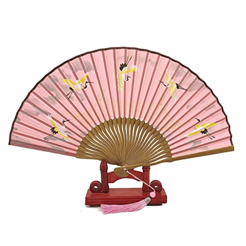 YIHANSS Modischer Handfächer, Seiden-Faltfächer, chinesischer Handfächer im Vintage-Stil mit eleganter Quaste, Damen-Bambus-Handfächer zur Wanddekoration, Faltfächer, dekorativer Fächer (Farbe: Gold)