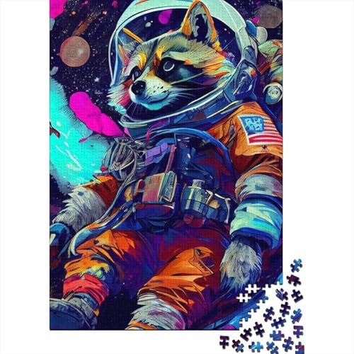 Astronauten-Waschbär-Puzzles für Erwachsene und Teenager, schwierige, anspruchsvolle Puzzles mit 1000 Teilen, Lernspielzeug für die ganze Familie (Größe 75x50cm)