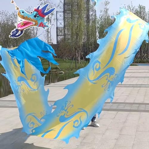 Tanzband Drachenband mit Blauem und Gelbem Wolkenmuster, Jonglier-Drachen-Design, Rotierender und Schüttelnder Poi, Outdoor-Fitness-Drachen-Streamer für Erwachsene / Senioren ( Size : 6 m (20 ft) )