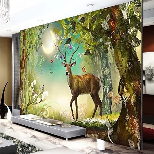 XLMING Cartoon Wald Elch Kinderbett 3D Tapete Home Dekoration Wohnzimmer Sofa Schlafzimmer Tv Hintergrund Wand-400cm×280cm