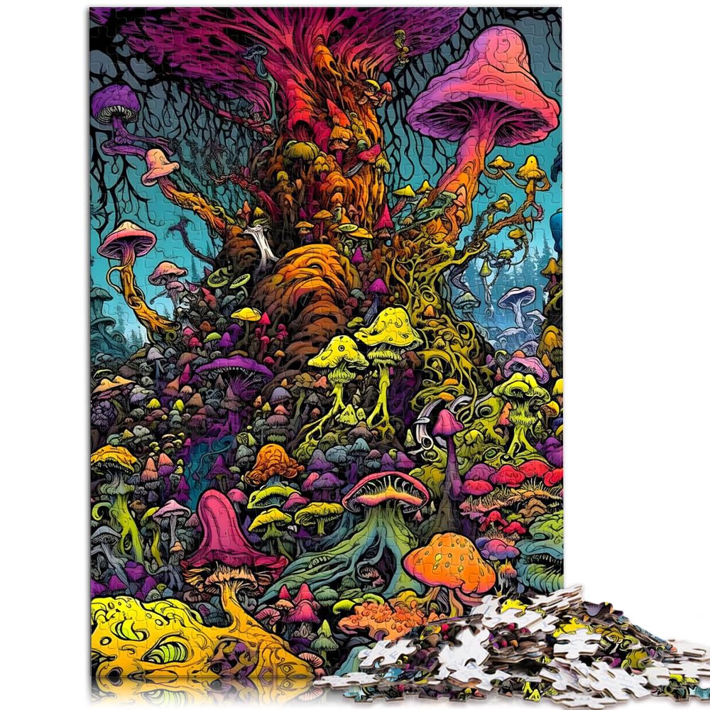 Puzzles als Geschenke: Das 1000-teilige Holzpuzzle „Magische Pilze“ eignet ganze Familie und hat 1000 Teile (50 x 75 cm).