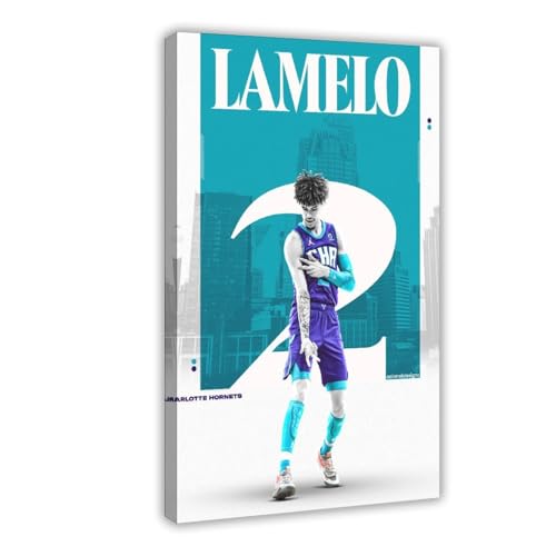 HACERR Lamelo Ball Charlotte Hornets NBA Basketball-Poster, Leinwand-Poster, Schlafzimmer, Dekoration, Landschaft, Büro, Raumdekoration, Geschenk, 40 x 60 cm