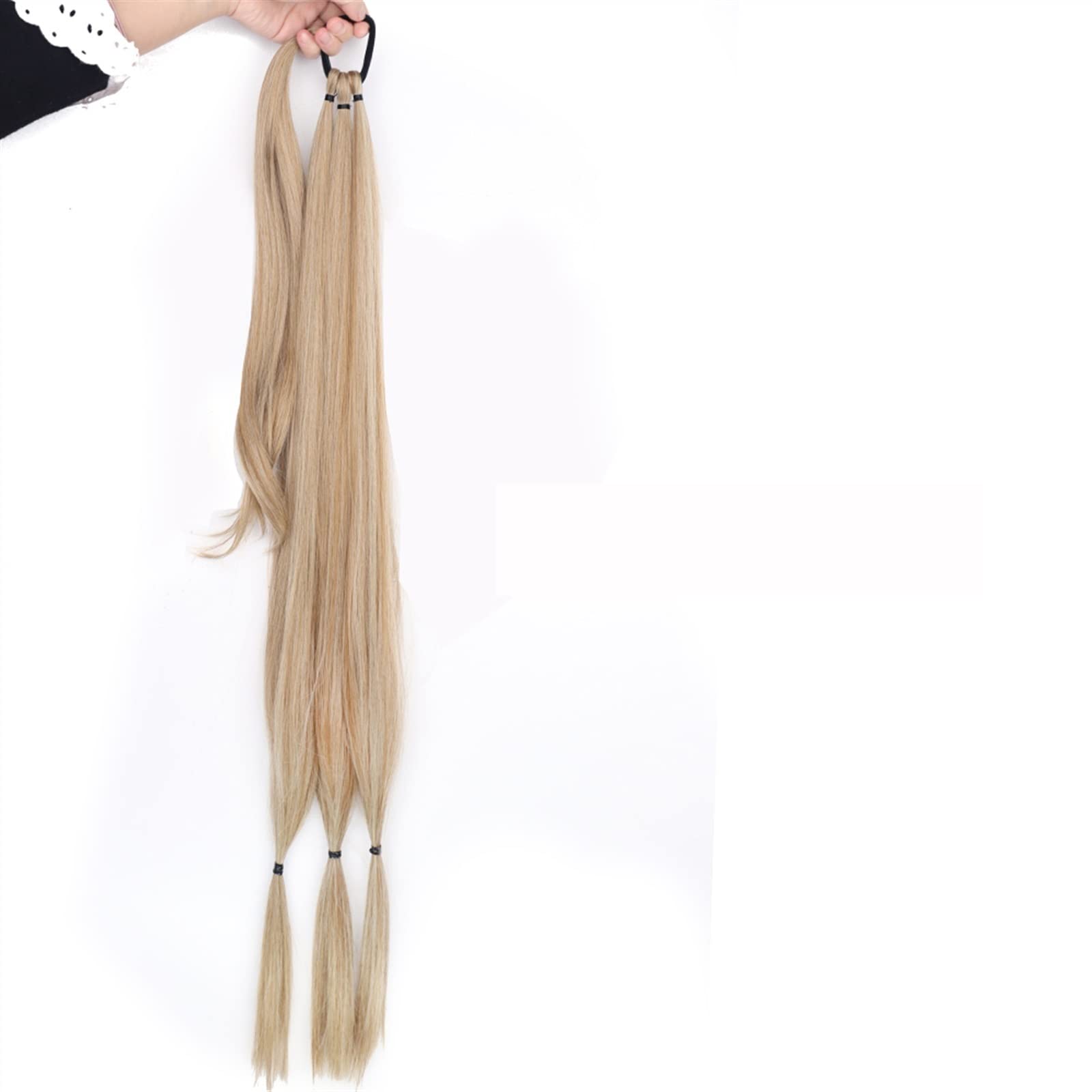 Pferdeschwanz Haarteil Synthetische lange geflochtene Pferdeschwanz-Haarverlängerungen 85 cm natürlicher blonder geflochtener Pferdeschwanz mit elastischem Haarband for Frauen Pferdeschwanz Haarverlän