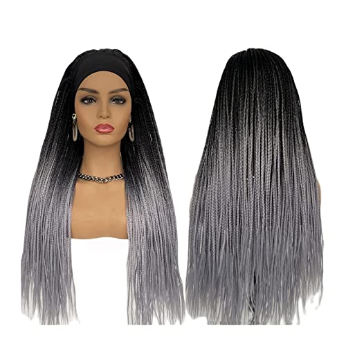 Perücken Geflochtene Stirnbandperücke for schwarze Frauen, 22-28" lange Box geflochtene Perücken Twist Crochet Hair Cornrow Braid Perücke synthetische Stirnbandperücke Damenperücke (Color : T1BGrey-1