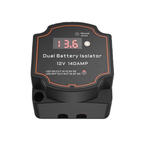 Yunnaty Intelligenter Doppelbatterie-Isolator 12 V 140 A, Digitales Spannungsempfindliches Relais, VSR-Split-Ladung für Wohnmobile, Autos, Wohnmobile, Boote, Lastwagen