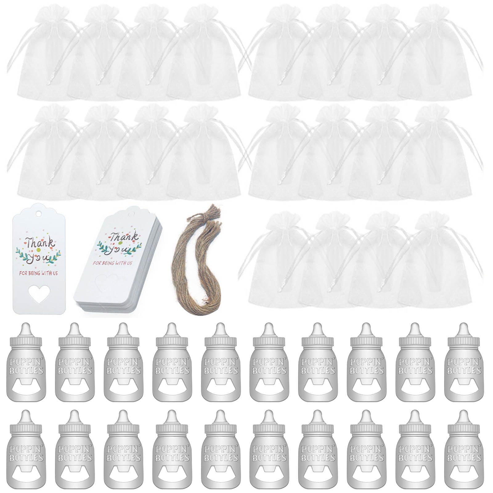 Vielseitiges Flaschenöffner-Set für Babypartys, stilvolles Flaschenöffner-Set für Gäste, praktisches Werkzeug zum Öffnen von Flaschen, Taschen, 20 Stück