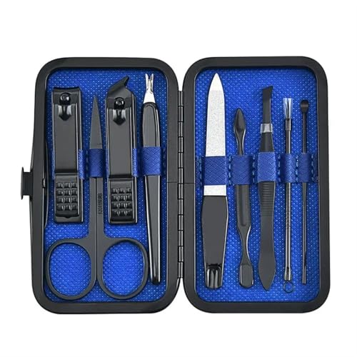 Tragbares Nagelknipser-Set aus Edelstahl, Pediküre-Werkzeugset, Reise-Nagelanzug, 9-tlg(9Pcs-Blue)