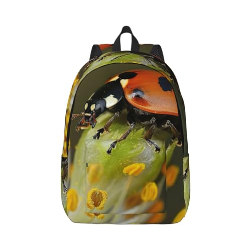 WURTON Rucksack mit Marienkäfer-Druck, langlebig, lässig, Büchertasche, für Herren und Damen, Laptop, leicht, niedlich, Reiserucksack, Blackone, S