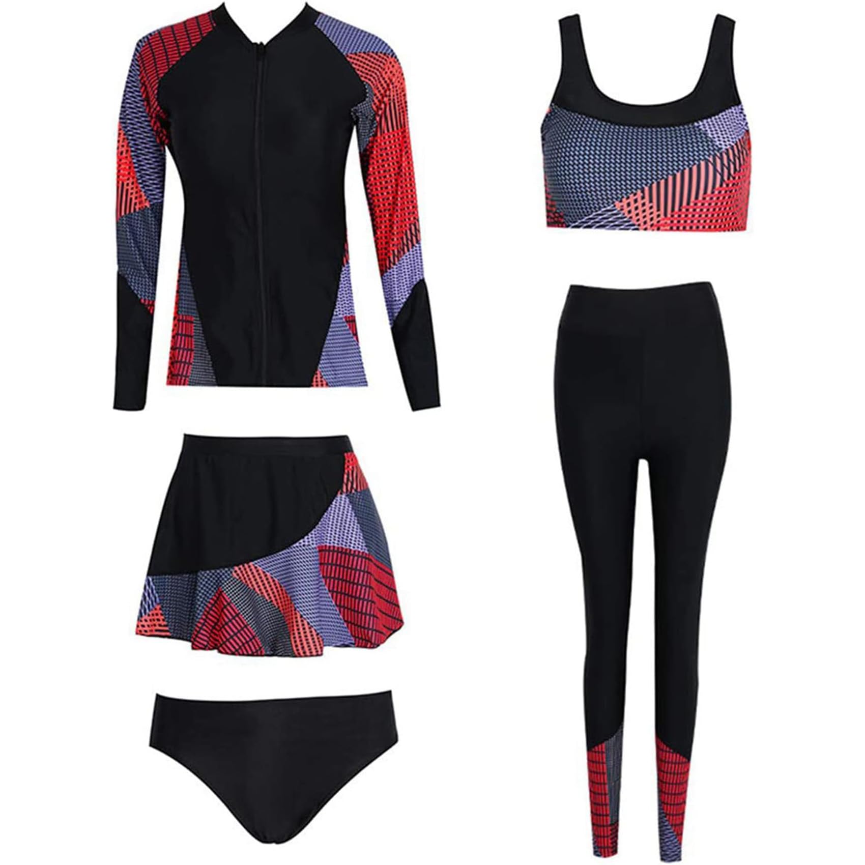 5-teiliger Neoprenanzug für Damen zum Schwimmen, großes 5XL-Thermo-Neoprenanzug-Set zum Surfen, Schnorcheln, Sportfischen und Paddeln, Surfanzug,Schwarz,L