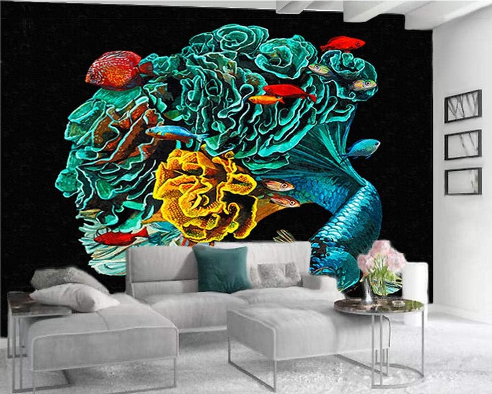 Blauer Blumenschwanzfisch Kleiner Fisch 3D Tapete Poster Restaurant Schlafzimmer Wohnzimmer Sofa TV Dekorative Wand-350cm×256cm