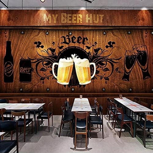 XLMING Portrait Bierhütte Holzpaneel Wandplakat Restaurant Ktv Bar Werkzeuge Küche Esszimmer Arbeitszimmer Wohnzimmer TV Hintergrund Wand 3D Tapete-430cm×300cm