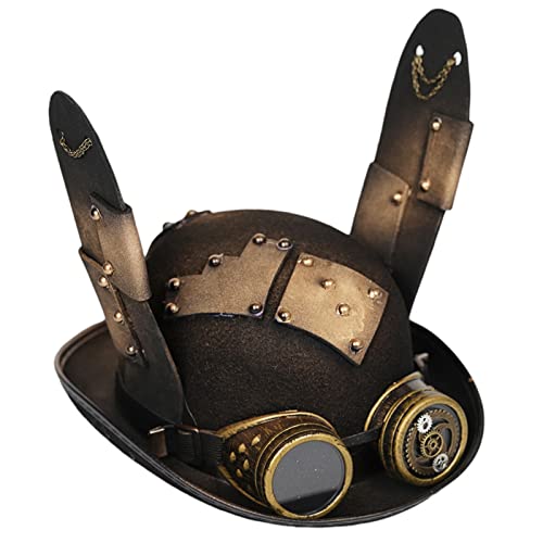 Ranuw Steampunk Zylinder mit Brille Steampunk Bowler Zylinder Hut Teufelshorn Hut Hut Hut Kostüm Karneval Nachtclub Teufelshorn Zylinder