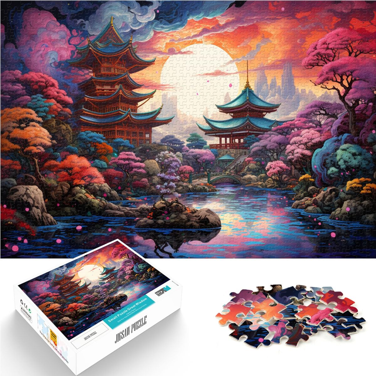 Puzzles, Geschenke, Spielzeug, Bunte Psychedelie an japanischen Schreinen, Puzzles für Erwachsene, 1000-teiliges Holzpuzzle, Heimdekoration, Puzzles 1000 Stück (50 x 75 cm)