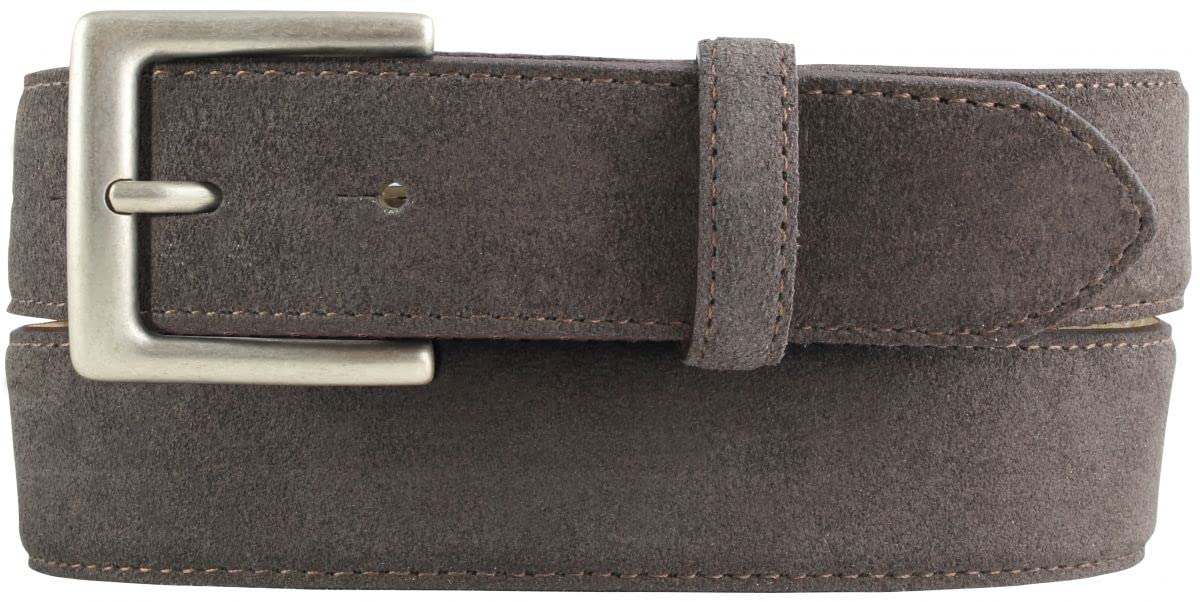 BELTINGER Gürtel aus Veloursleder 3,5 cm | Velour-Ledergürtel für Herren 35mm | Wildleder-Gürtel mit antik-silber Gürtelschließe | Dunkelbraun 80cm