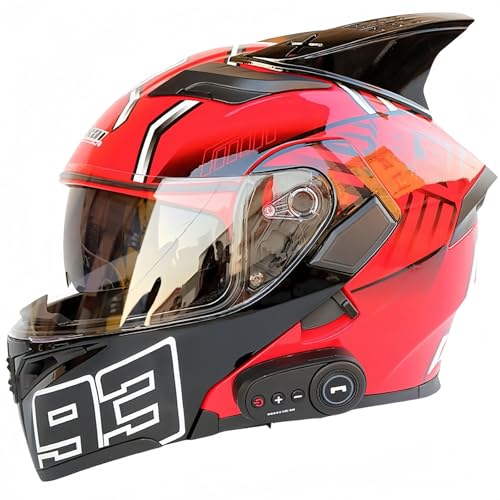 Integrierter Modularer Bluetooth-Motorradhelm Für Herren, ECE-Zertifiziert, Motorradhelm Mit ABS-Schale, Straßenmoped-Motorradhelm Für Männer Und Frauen A,XXL63-64CM