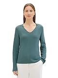 TOM TAILOR Damen Basic Strickpullover mit V-Ausschnitt, 10697 - Sea Pine Green, XXL