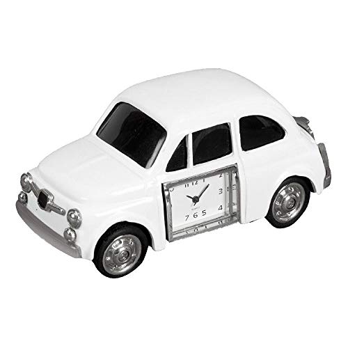 Widdop Schreibtischuhr Mini Auto - Miniaturuhr Auto - Regaluhr Weiß versilbert