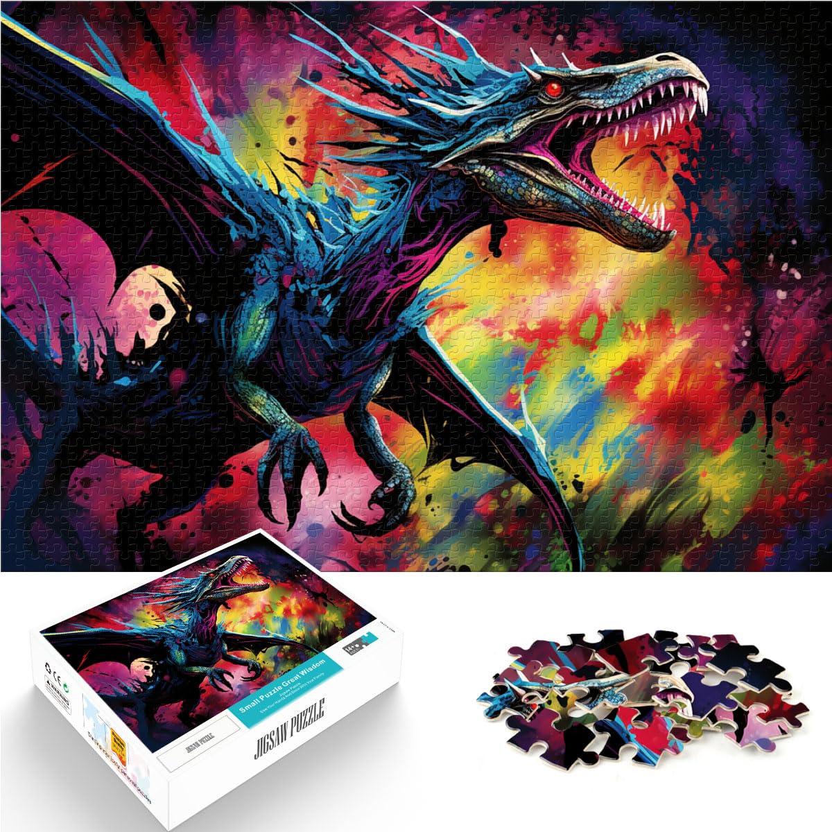 Puzzle Psychedelischer Farbiger Flugsaurier, 1000 große Teile, Puzzle für Erwachsene, Holzpuzzle, interessantes Puzzle zur Stressreduzierung, 1000 Teile (50 x 75 cm)