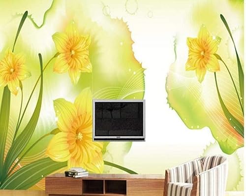 Gelbe Blüten Grüne Blätter 3D Tapete Poster Restaurant Schlafzimmer Wohnzimmer Sofa TV Dekorative Wand-150cm×105cm