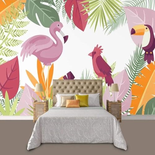 Regenwald Flamingos Papageien 3D Tapete Poster Restaurant Schlafzimmer Wohnzimmer Sofa TV Dekorative Wand-300cm×210cm