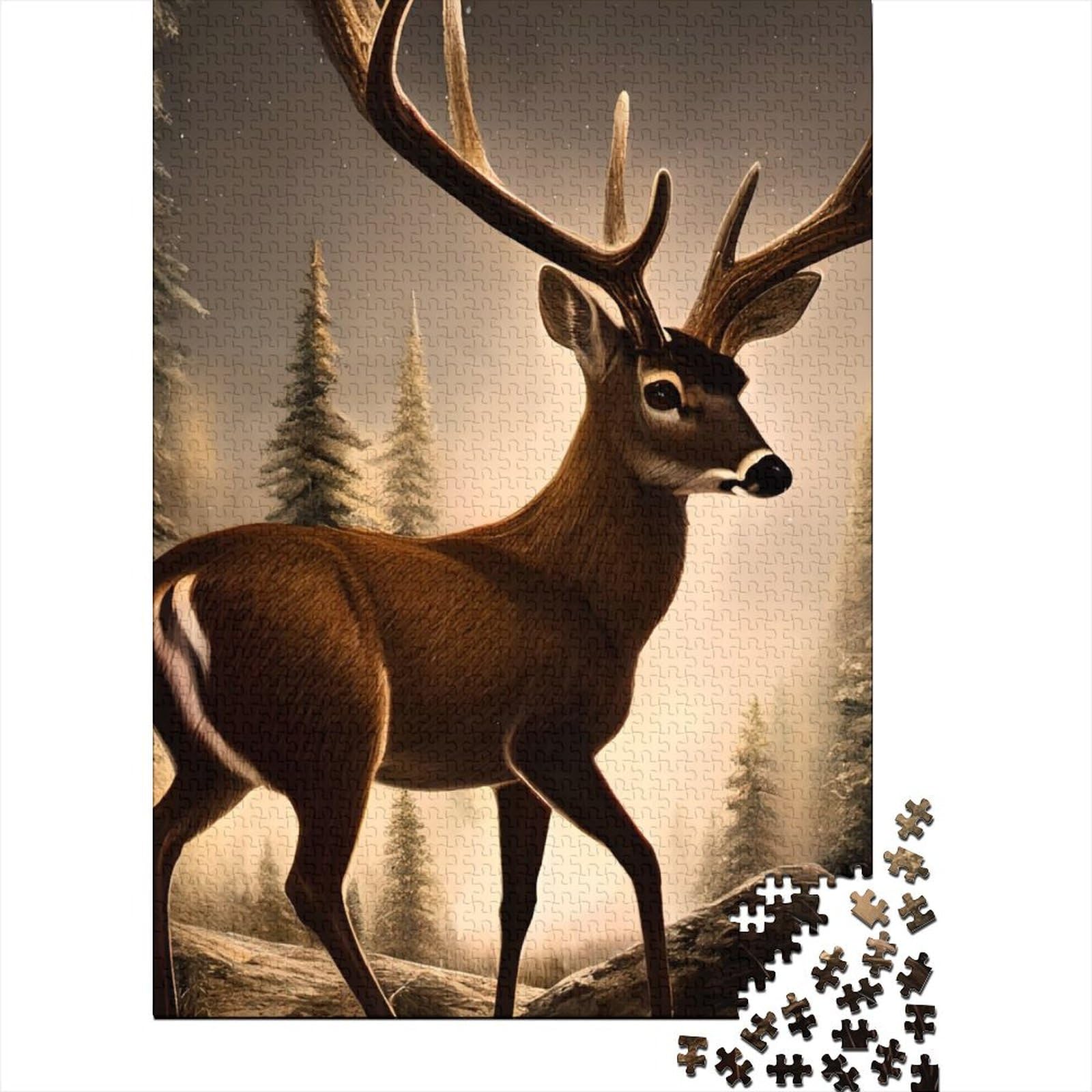 Hirsch im Wald, Holzpuzzle für Erwachsene und Jugendliche, 1000 Teile, Puzzle für Erwachsene und Jugendliche, Stressabbau, schwierige Herausforderung, 75 x 50 cm