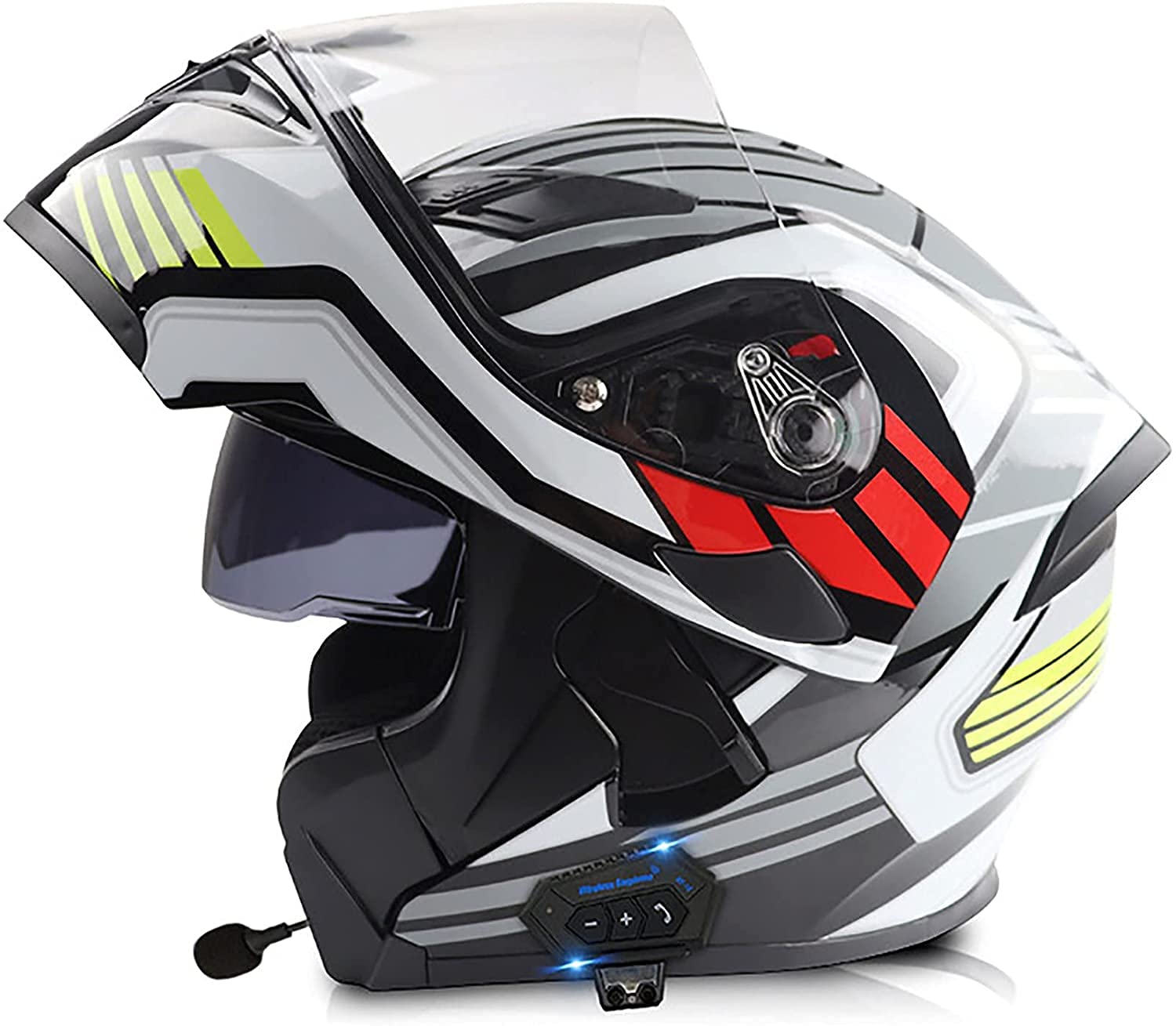 Motorradhelm Herren Mit Bluetooth Klapphelm Integralhelm Fullface Helm Motorrad,DOT/ECE Zertifiziert Rollerhelm Sturzhelm Mit Doppelvisier Sonnenblende Für Damen Erwachsene