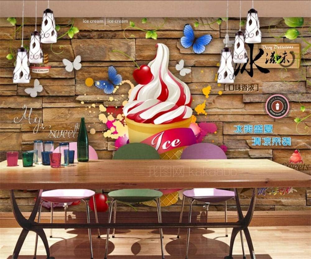 Backsteinmauer Eiscreme Butterfly Eisdiele 3D Tapete Poster Restaurant Schlafzimmer Wohnzimmer Sofa TV Dekorative Wand-150cm×105cm