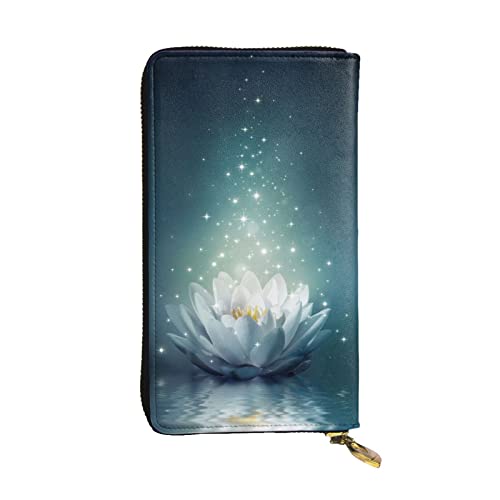 DMORJ Magic Lotus Floral Leder Lange Clutch-Brieftasche: 19 x 10 cm, bequem, leicht, wasserdicht, langlebig, schönes Geschenk, Schwarz, Einheitsgröße, Schwarz , Einheitsgröße