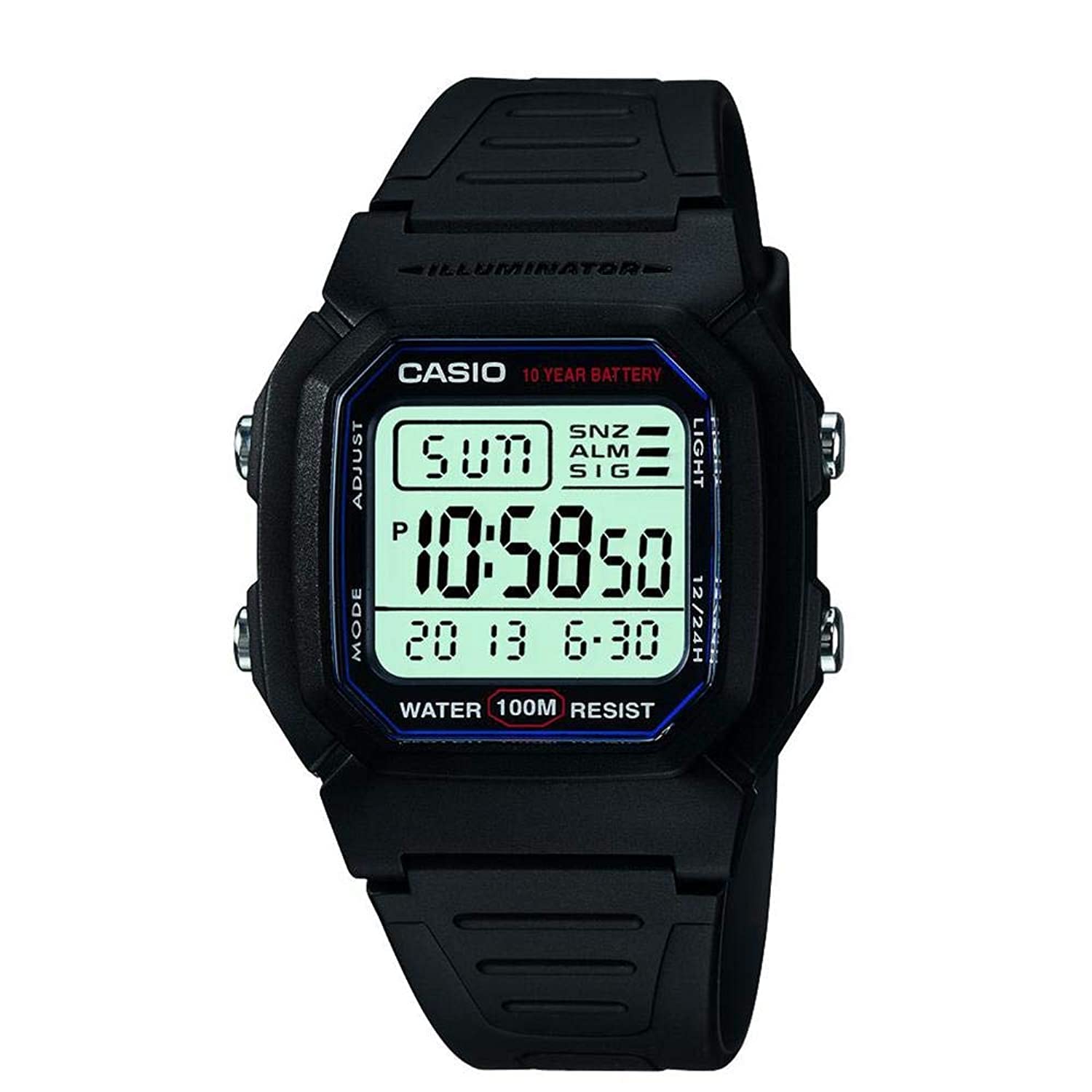 Casio Herren W800H-1AV Klassische Sportuhr mit schwarzem Armband, Schwarz, Classic