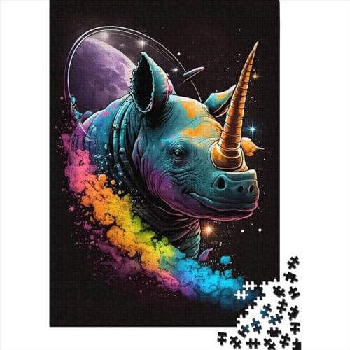 Nashorn Traumhaftes Puzzle für Erwachsene, Puzzle für Erwachsene, Kunst-Puzzles für Erwachsene, 1000 Teile, Puzzles für Erwachsene, Lernspiel, Herausforderungsspielzeug, 75 x 50 cm